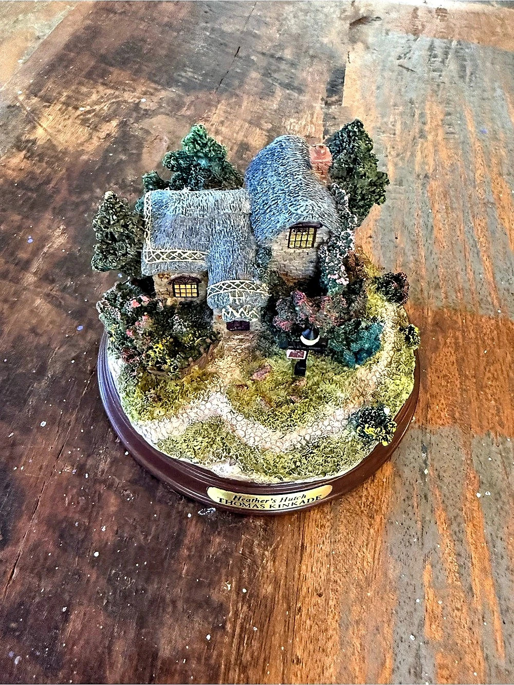 Thomas Kinkade Heather's Hutch Miniature Cottage Decor Blue & Green